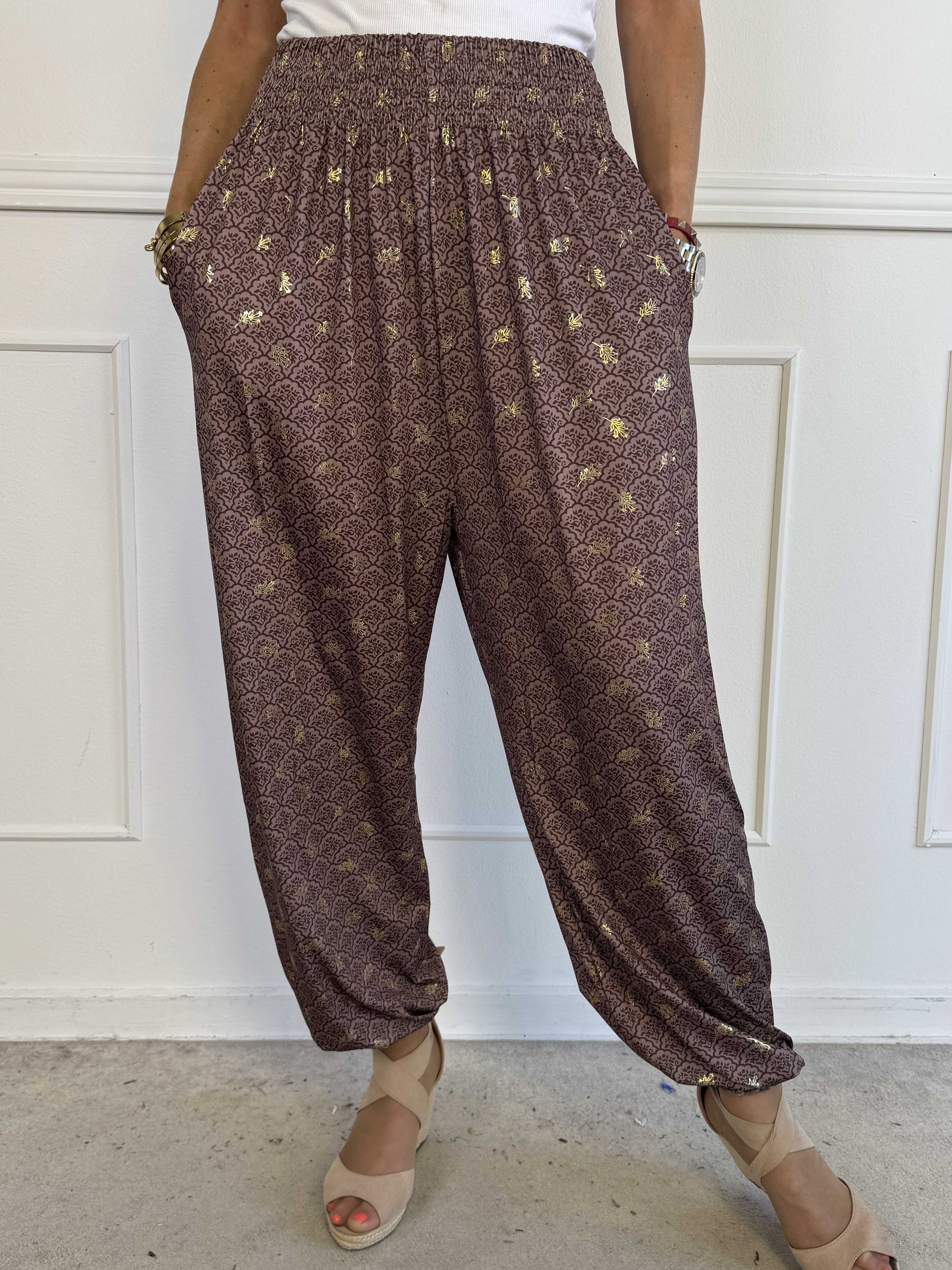 Pams Pattern Harem Pants - Elastiske bukser med smock i taljen